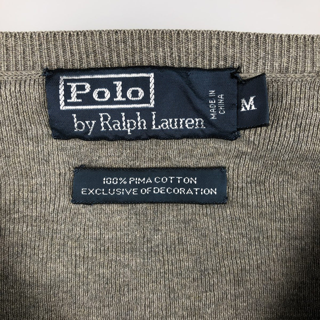 Ralph Lauren POLO by Ralph Lauren V-neck Pima cotton knit sweater, men's size M Pima Cotton gray type Vintage Second Hand