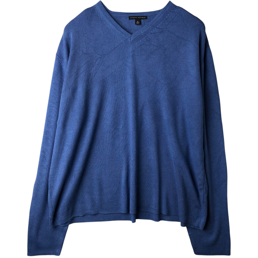 Banana Republic Rib-Knit Cashmere Blend V-Neck Silk Knit Sweater, Men's Size XL (approx.) silk blue type Vintage Second Hand