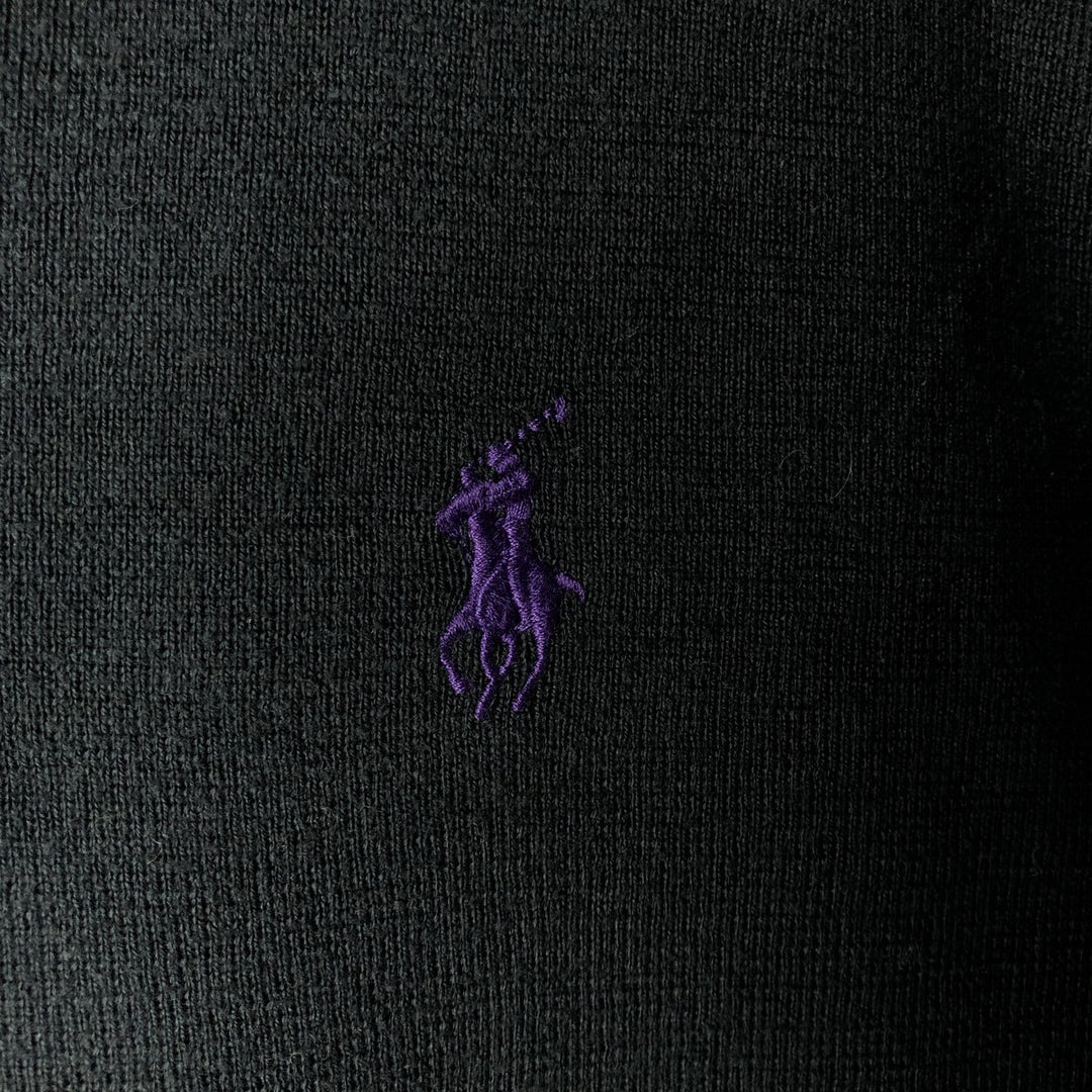 Ralph Lauren POLO by Ralph Lauren V-neck cotton knit sweater, men's XL size Pima Cotton navy blue type Vintage Second Hand