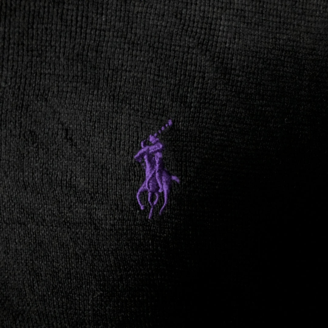 Ralph Lauren POLO by Ralph Lauren V-neck cotton knit sweater, men's size L Pima Cotton black type Vintage Second Hand