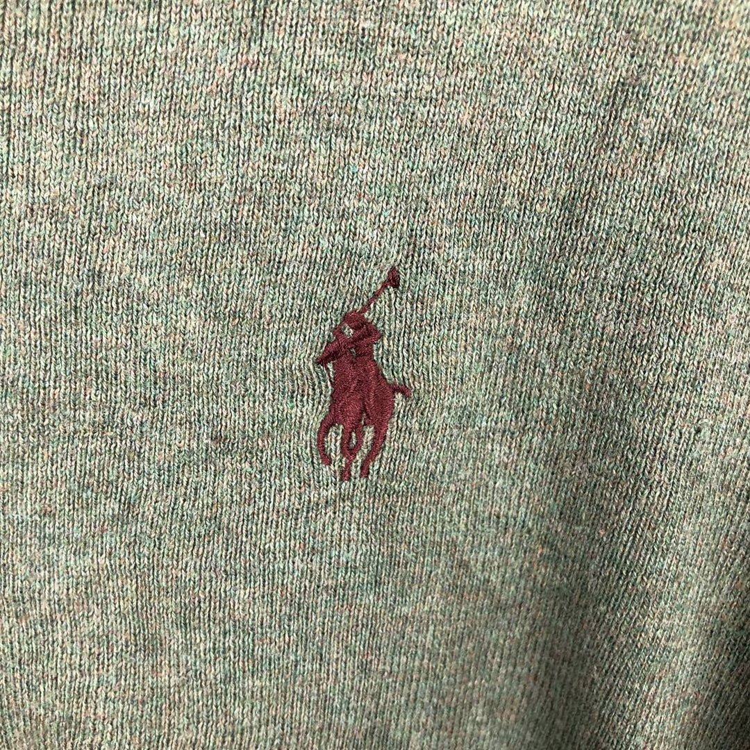 Ralph Lauren POLO RALPH LAUREN V-neck Pima cotton knit sweater, men's size L Pima Cotton Khaki type sage green Vintage Second Hand