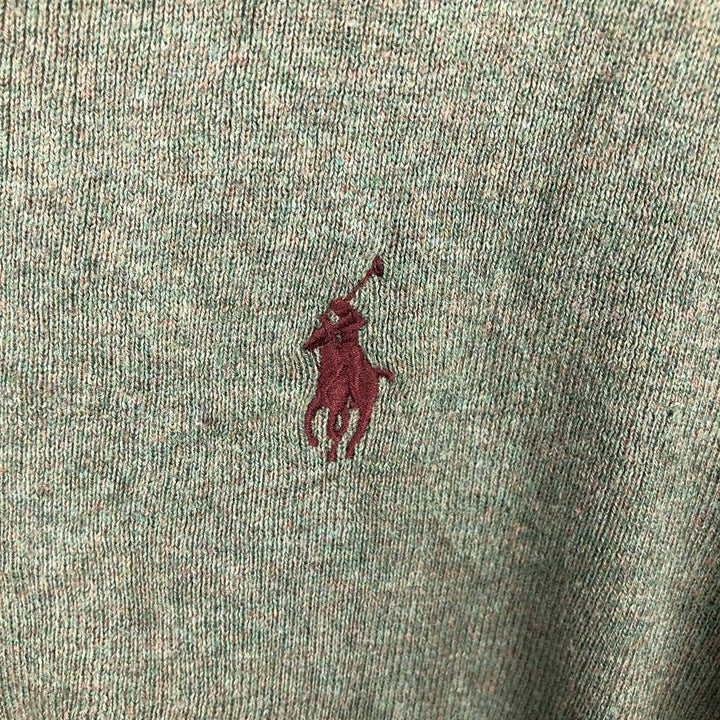 Ralph Lauren POLO RALPH LAUREN V-neck Pima cotton knit sweater, men's size L Pima Cotton Khaki type sage green Vintage Second Hand