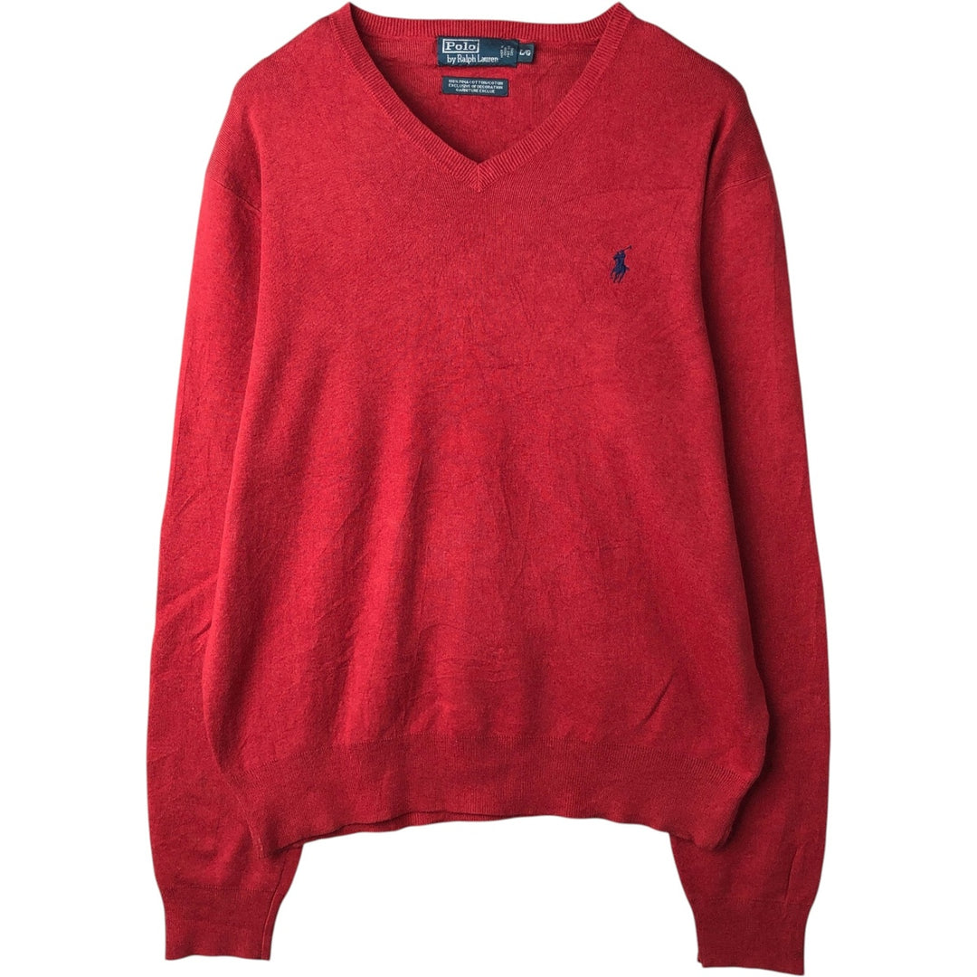 Ralph Lauren POLO by Ralph Lauren V-neck Pima cotton knit sweater, men's size L Pima Cotton red type Vintage Second Hand