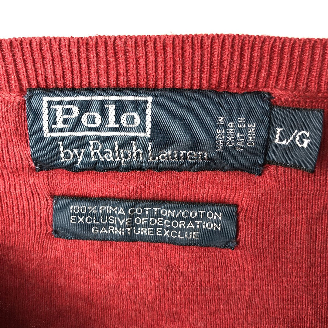 Ralph Lauren POLO by Ralph Lauren V-neck Pima cotton knit sweater, men's size L Pima Cotton red type Vintage Second Hand
