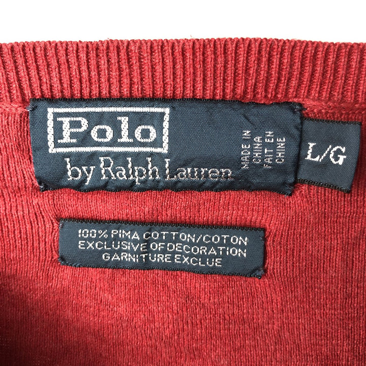 Ralph Lauren POLO by Ralph Lauren V-neck Pima cotton knit sweater, men's size L Pima Cotton red type Vintage Second Hand