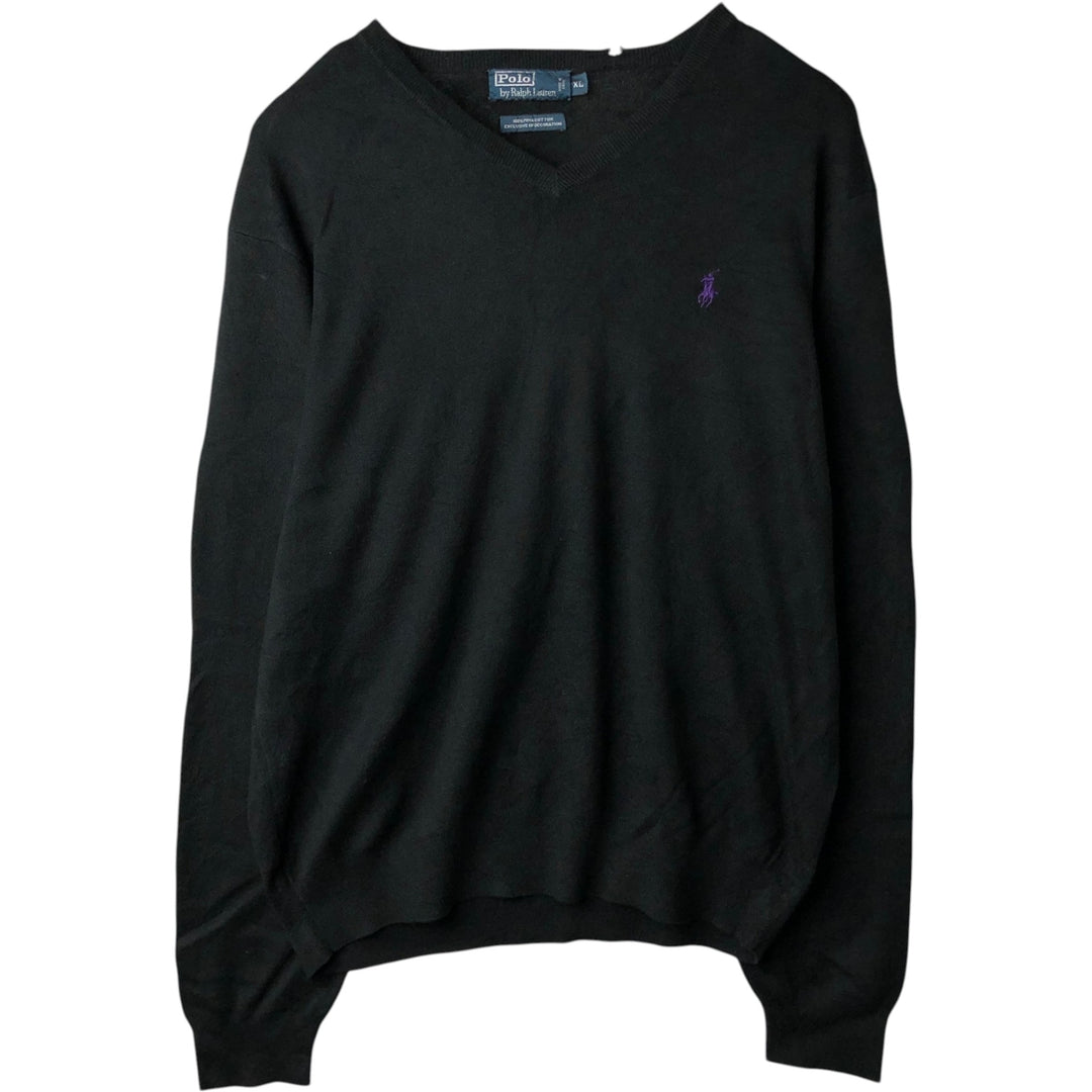 Ralph Lauren POLO by Ralph Lauren V-neck Pima cotton knit sweater, men's size XL Pima Cotton Charcoal Vintage Second Hand