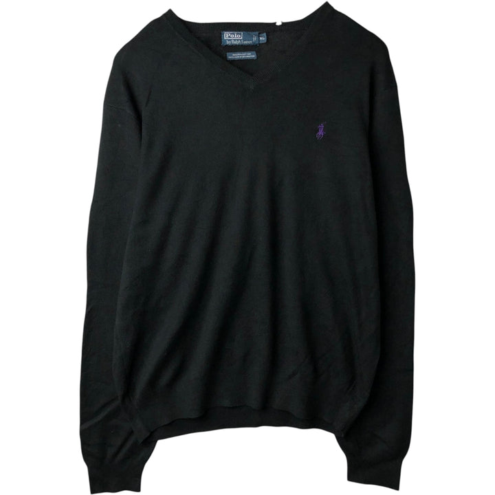 Ralph Lauren POLO by Ralph Lauren V-neck Pima cotton knit sweater, men's size XL Pima Cotton Charcoal Vintage Second Hand