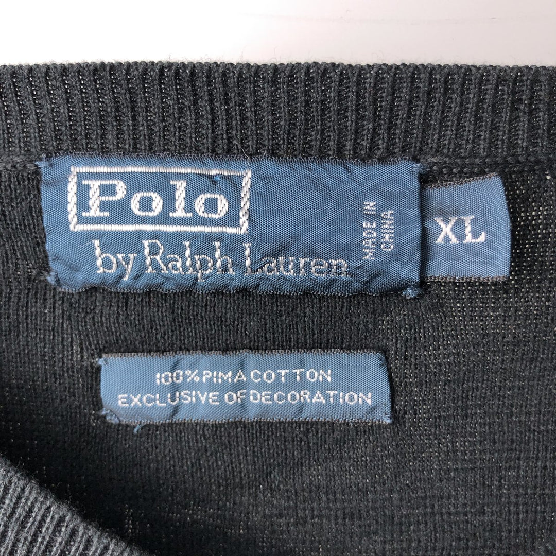Ralph Lauren POLO by Ralph Lauren V-neck Pima cotton knit sweater, men's size XL Pima Cotton Charcoal Vintage Second Hand