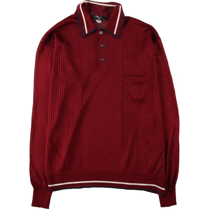 L.virany Geometric Pattern Polo Knit Sweater, Made in Italy, Men's Size XL (Equivalent), Vintage silk wine-red Vintage Second Hand