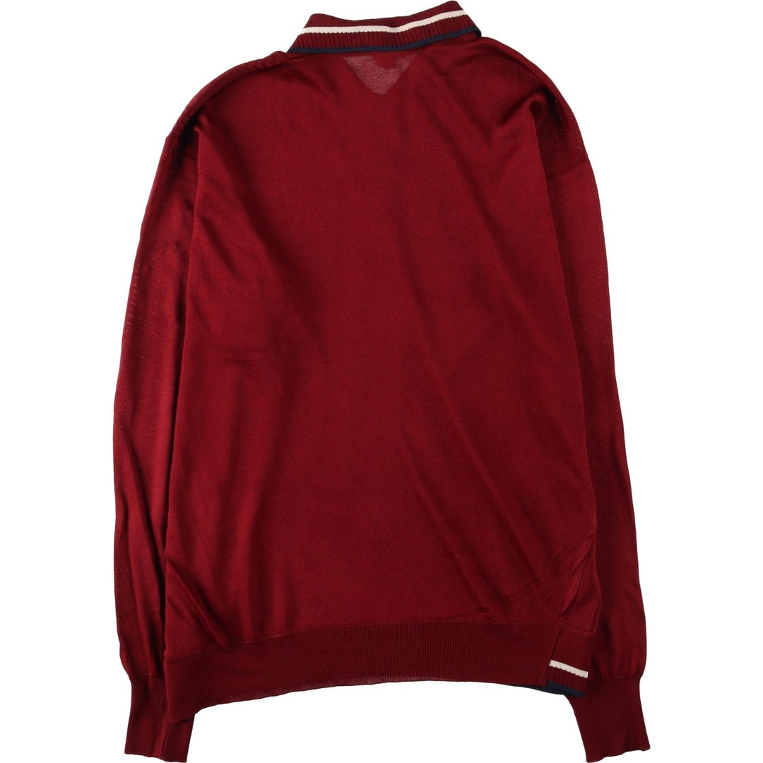 L.virany Geometric Pattern Polo Knit Sweater, Made in Italy, Men's Size XL (Equivalent), Vintage silk wine-red Vintage Second Hand