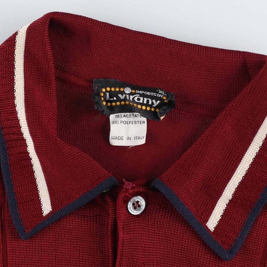 L.virany Geometric Pattern Polo Knit Sweater, Made in Italy, Men's Size XL (Equivalent), Vintage silk wine-red Vintage Second Hand
