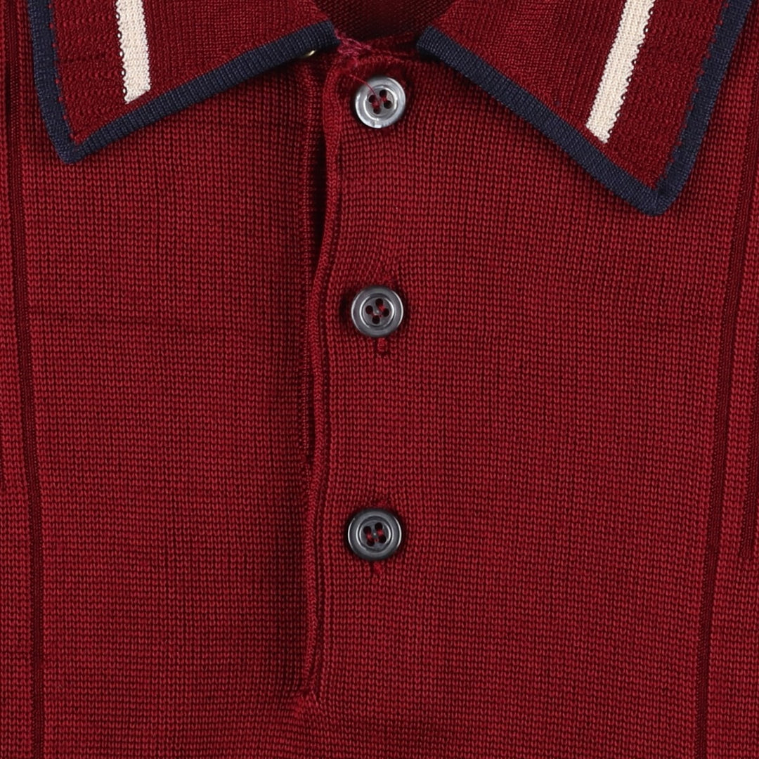 L.virany Geometric Pattern Polo Knit Sweater, Made in Italy, Men's Size XL (Equivalent), Vintage silk wine-red Vintage Second Hand