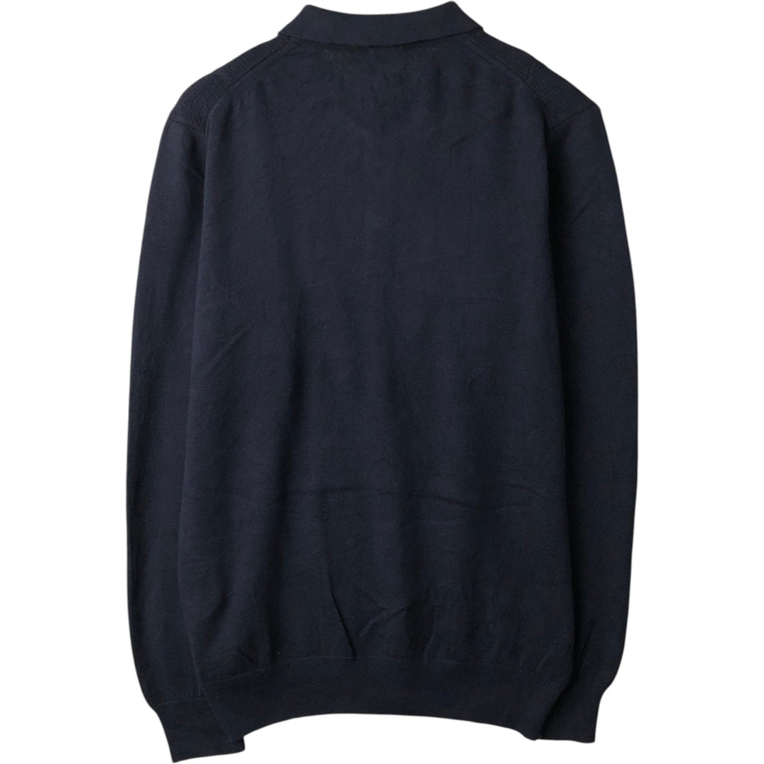 HATEM SAYKI Cable Knit Polo Sweater, Men's Size L (approx.) cotton navy blue type Vintage Second Hand