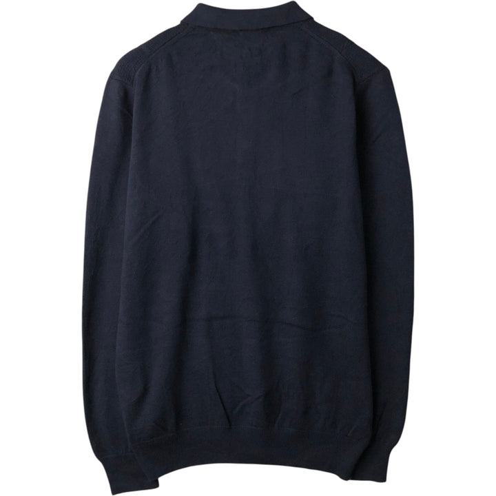 HATEM SAYKI Cable Knit Polo Sweater, Men's Size L (approx.) cotton navy blue type Vintage Second Hand