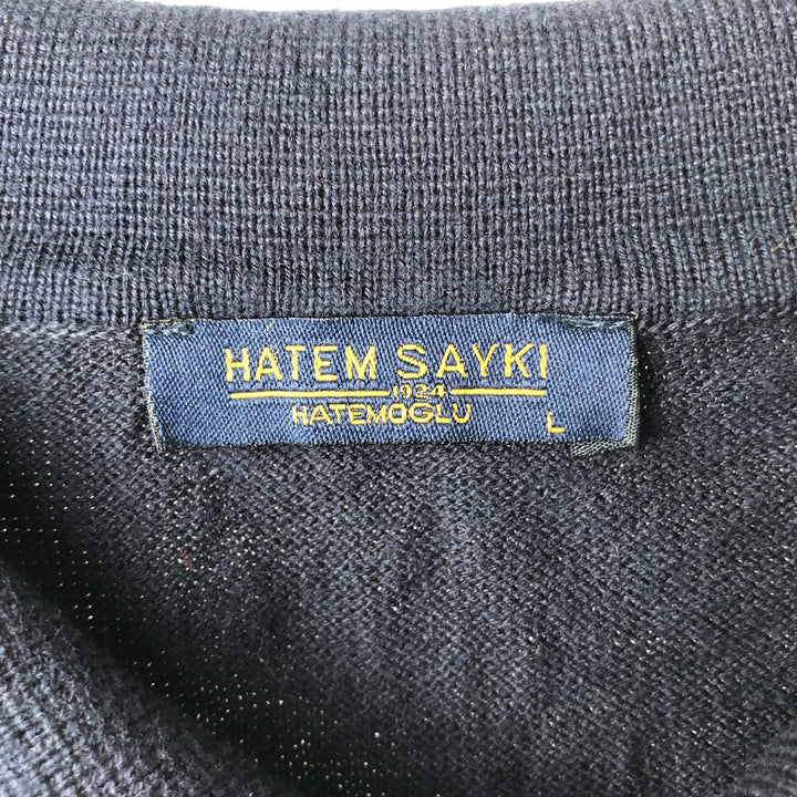 HATEM SAYKI Cable Knit Polo Sweater, Men's Size L (approx.) cotton navy blue type Vintage Second Hand