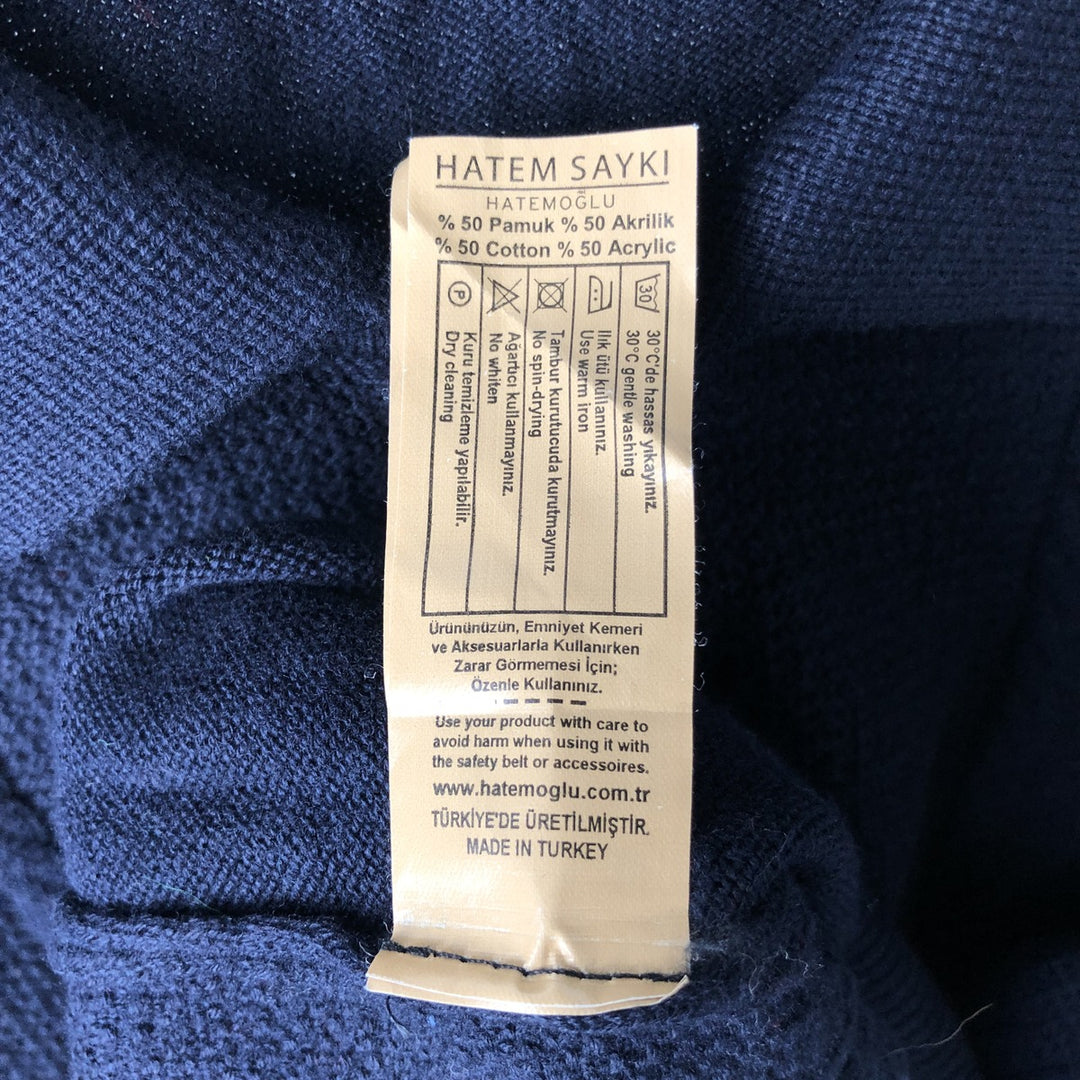 HATEM SAYKI Cable Knit Polo Sweater, Men's Size L (approx.) cotton navy blue type Vintage Second Hand