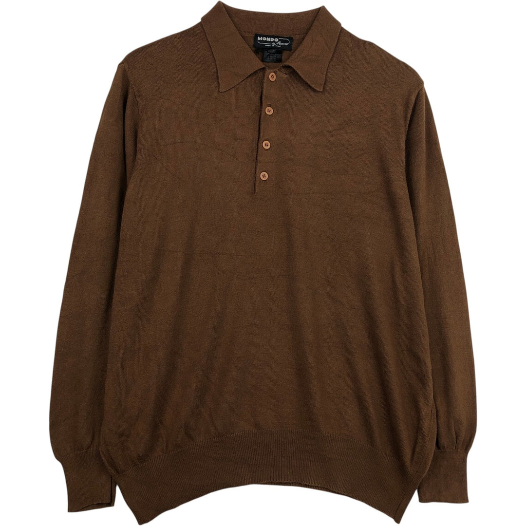 Mondo di Marco Half-Button Cotton Knit Sweater, Made in Italy, Men's Size L (approx.) cotton brown type Vintage Second Hand