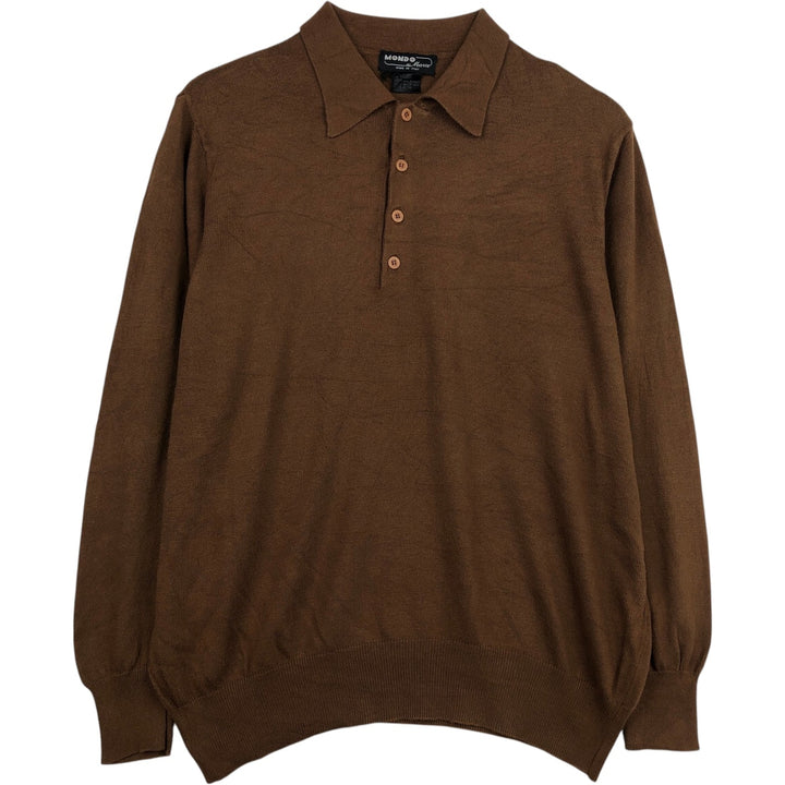 Mondo di Marco Half-Button Cotton Knit Sweater, Made in Italy, Men's Size L (approx.) cotton brown type Vintage Second Hand