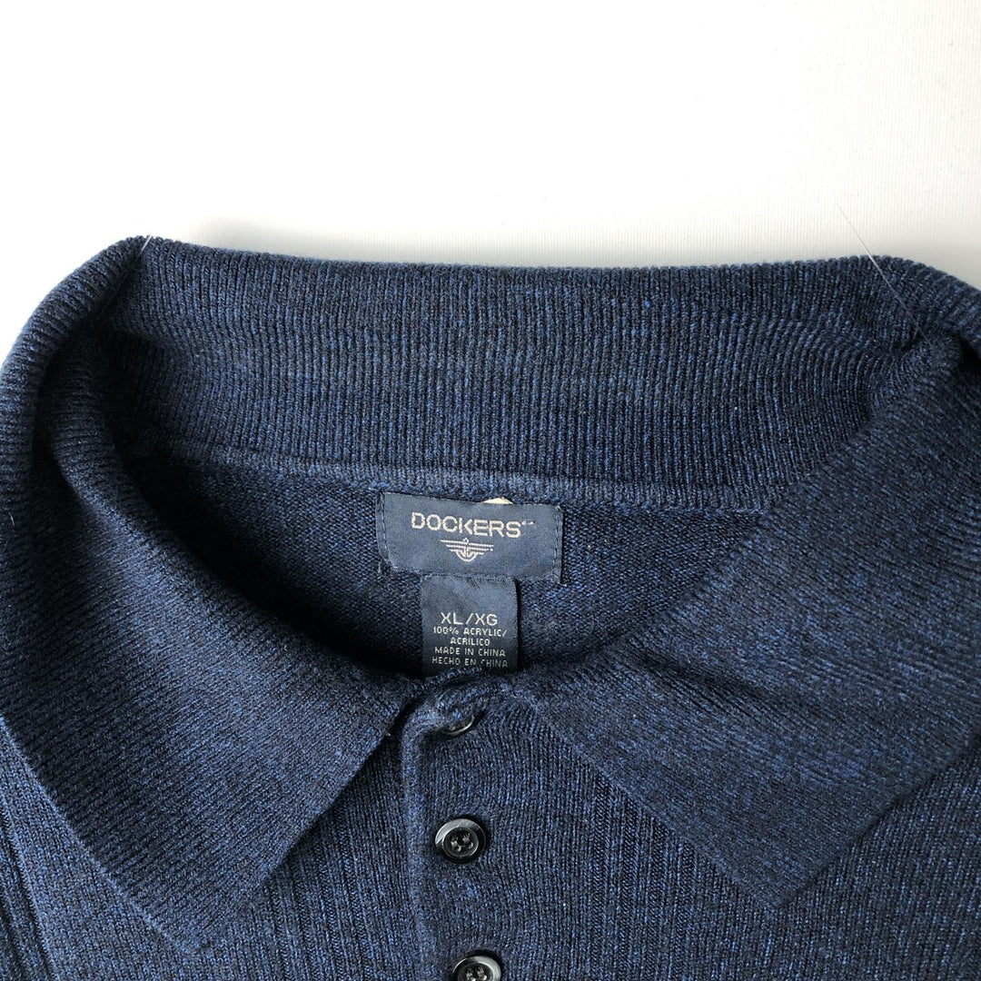 Dockers Polo Knit Sweater, Men's Size XL (approx.) acrylic navy blue type Vintage Second Hand