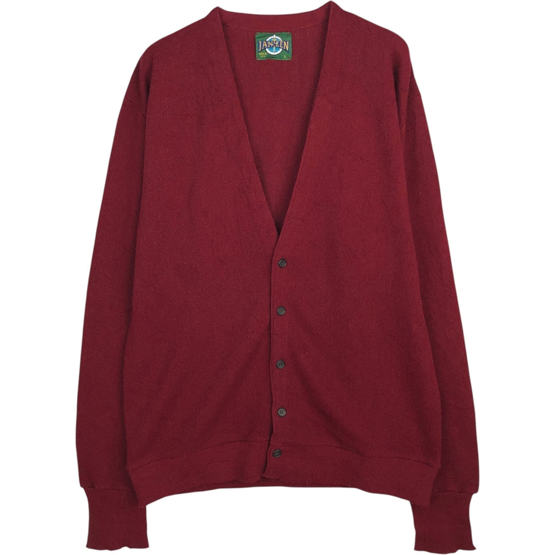 Vintage 1980'S Jantzen knit cardigan, made in the USA, size L, men's unclear Red type red-purple Vintage Second Hand