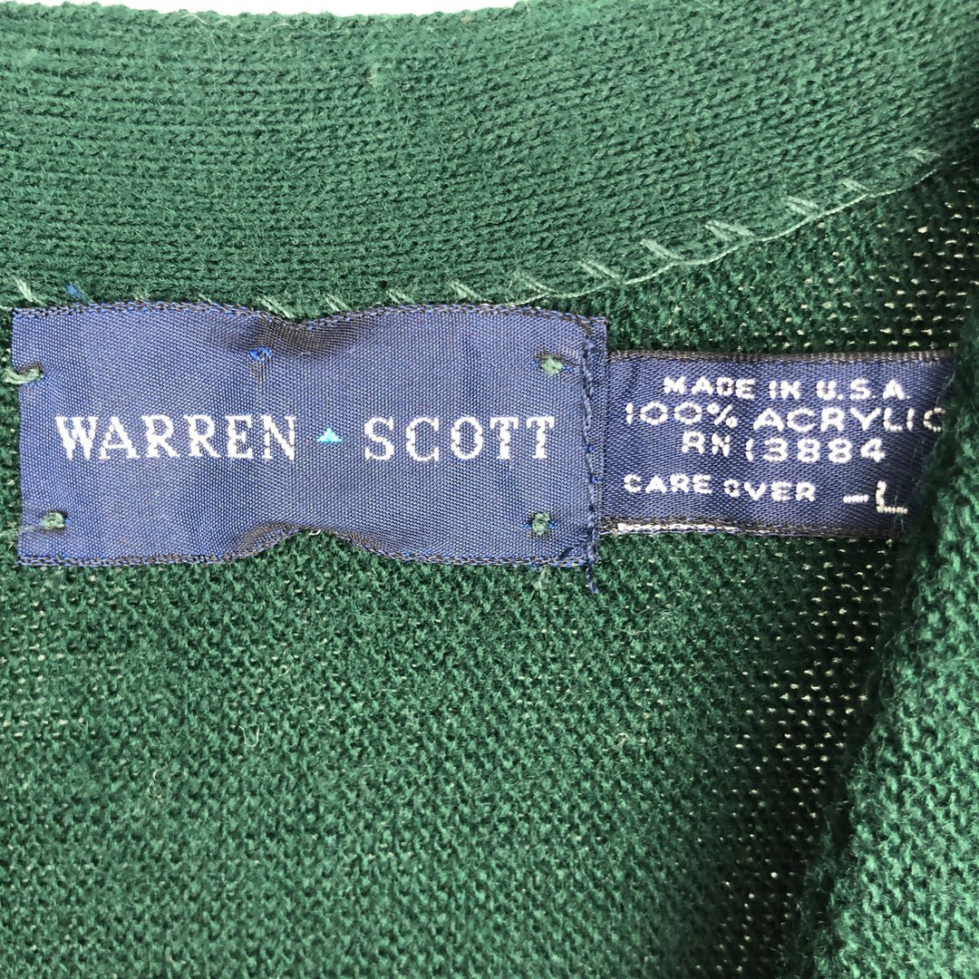 WARREN SCOTT Acrylic Knit Cardigan, Made in USA, Men's Size L (approx.) acrylic Green type dark green Vintage Second Hand