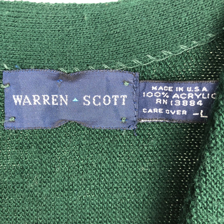 WARREN SCOTT Acrylic Knit Cardigan, Made in USA, Men's Size L (approx.) acrylic Green type dark green Vintage Second Hand