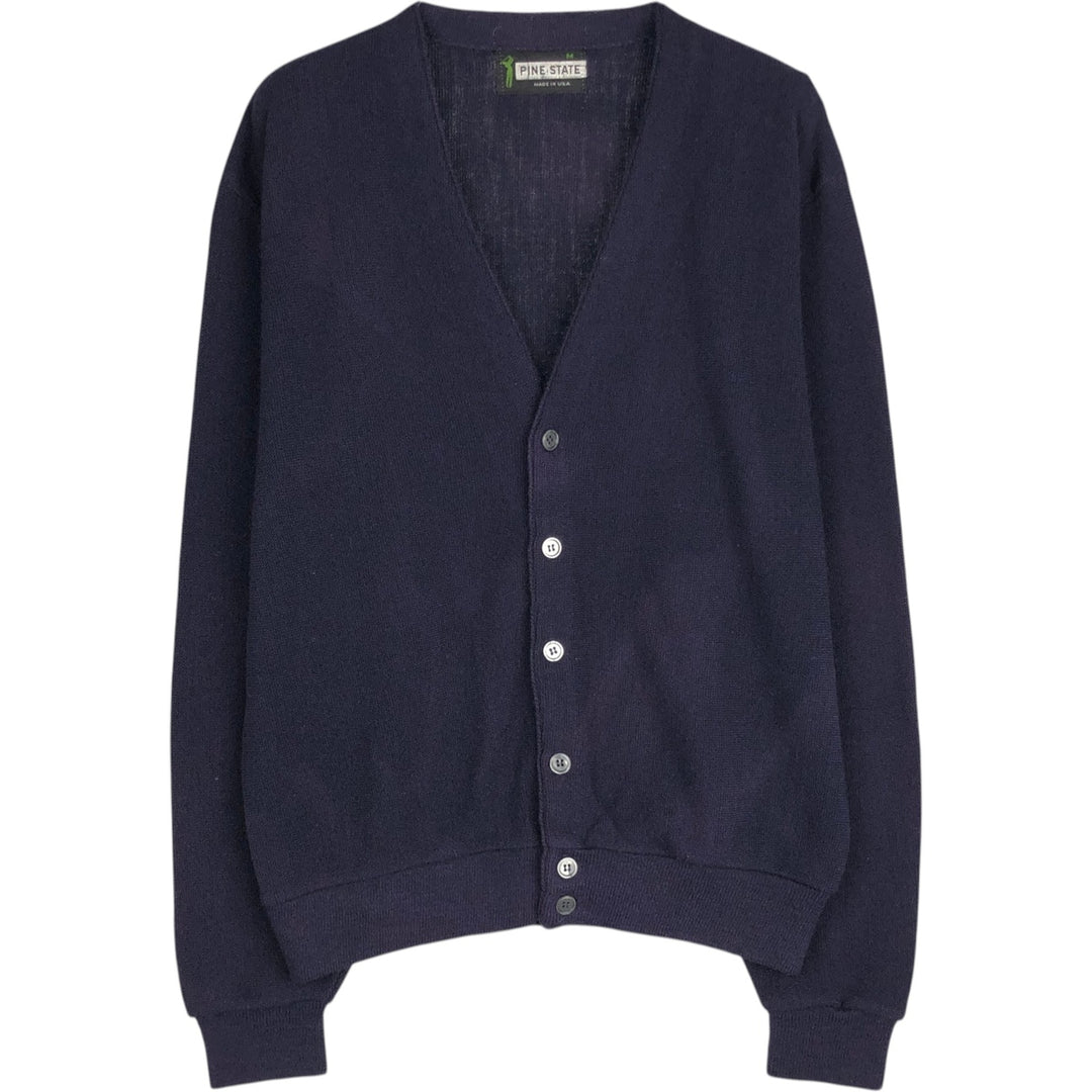 1970'S PINE STATE Acrylic Knit Cardigan, Made in USA, Men's Size M (approx.), Vintage Oron Acrylic navy blue type Vintage Second Hand