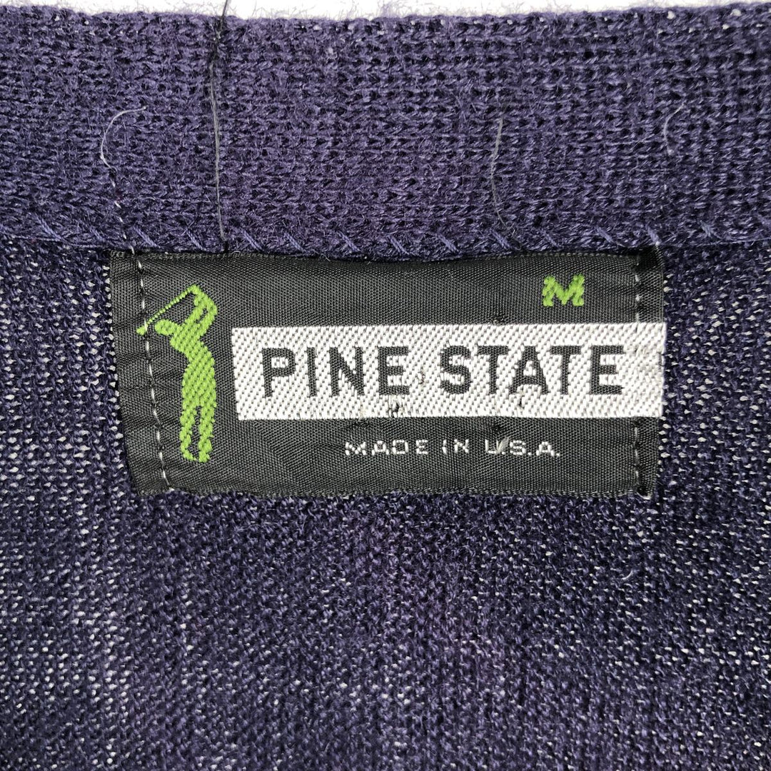 1970'S PINE STATE Acrylic Knit Cardigan, Made in USA, Men's Size M (approx.), Vintage Oron Acrylic navy blue type Vintage Second Hand
