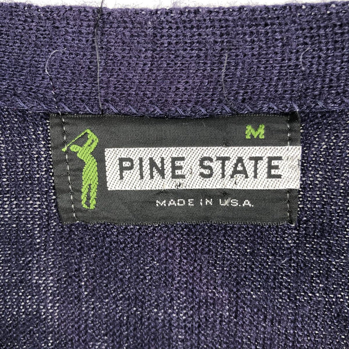 1970'S PINE STATE Acrylic Knit Cardigan, Made in USA, Men's Size M (approx.), Vintage Oron Acrylic navy blue type Vintage Second Hand