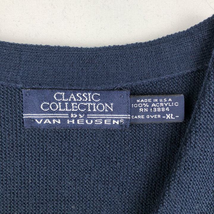 90'S Van Heusen Classic Collection Acrylic Knit Cardigan, Made in USA, Men's Size XL (approx.), Vintage acrylic navy blue type Vintage Second Hand