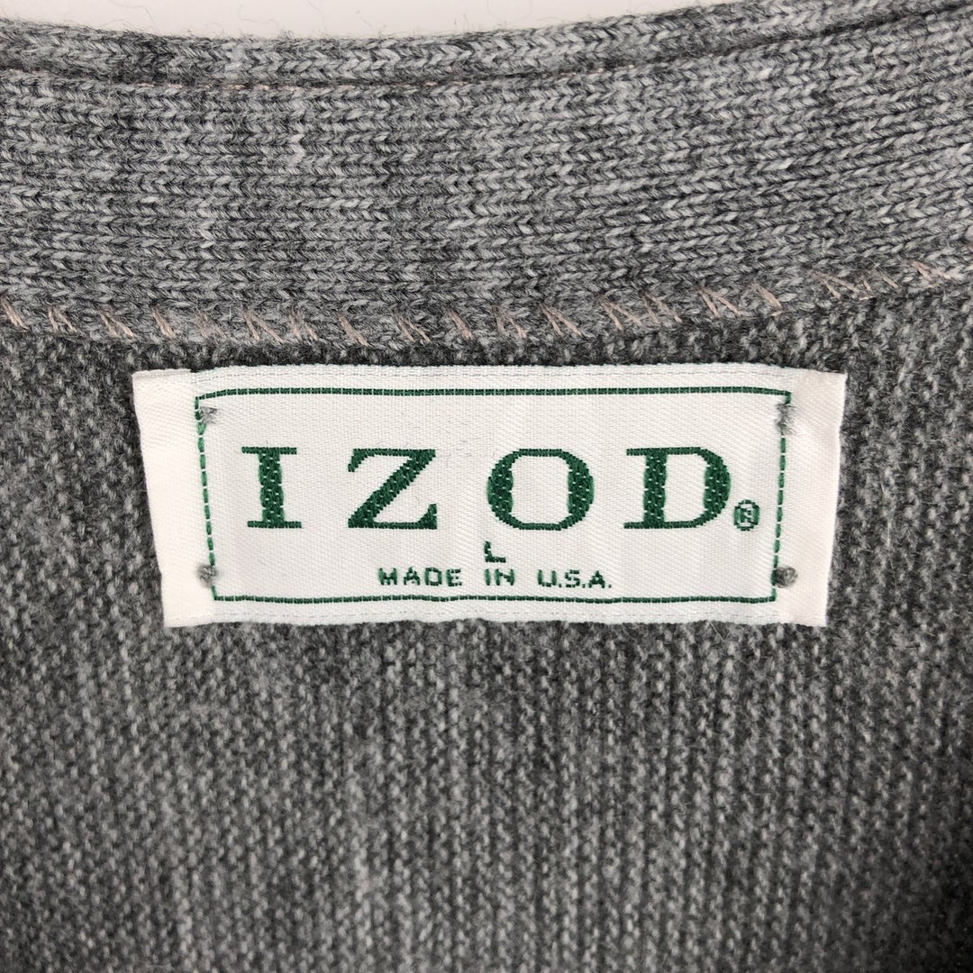 Vintage 90'S IZOD acrylic knit cardigan, made in the USA, size L, men's acrylic gray type Vintage Second Hand