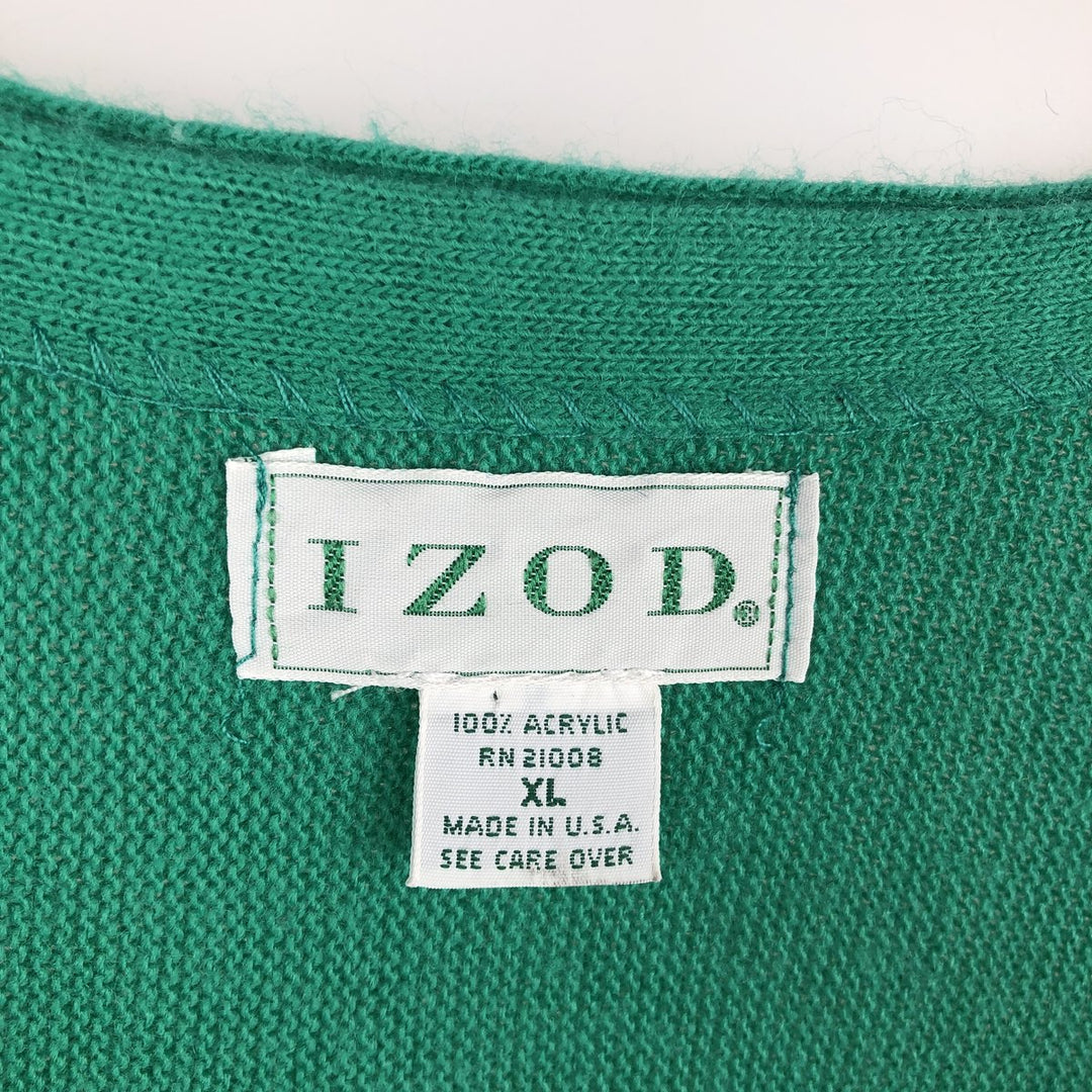 90'S IZOD acrylic knit cardigan, made in the USA, men's size XL, vintage acrylic green type Vintage Second Hand