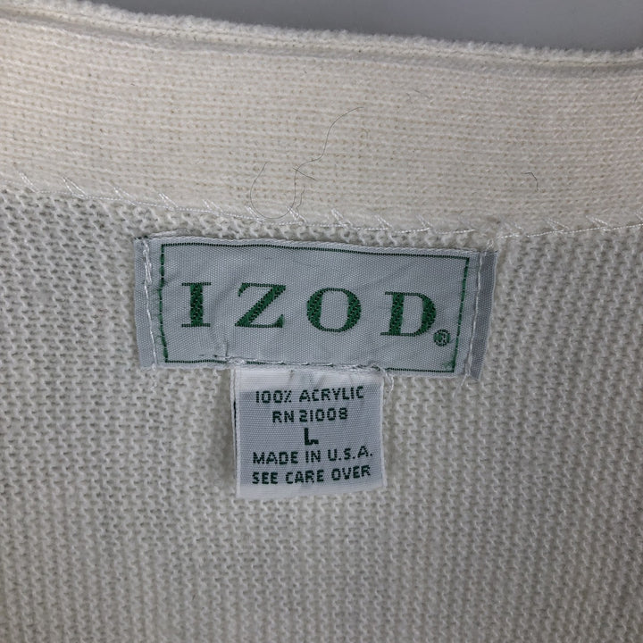 Vintage 90'S IZOD acrylic knit cardigan, made in the USA, size L, men's acrylic white type Vintage Second Hand