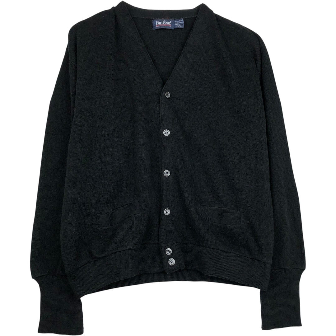 Vintage 80s-90'S Par Four acrylic knit cardigan, made in the USA, size L, men's acrylic black type Vintage Second Hand