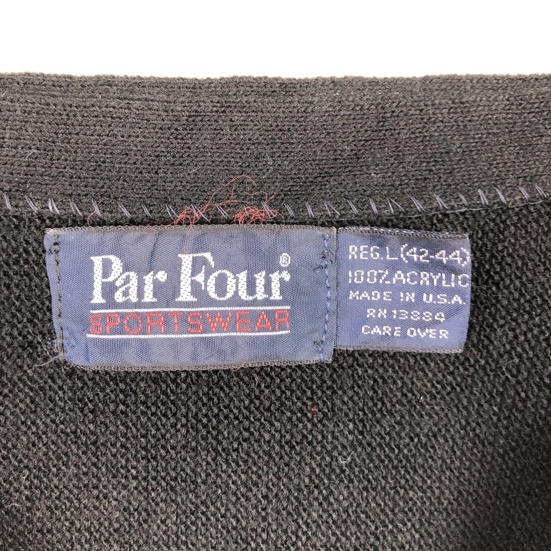 Vintage 80s-90'S Par Four acrylic knit cardigan, made in the USA, size L, men's acrylic black type Vintage Second Hand