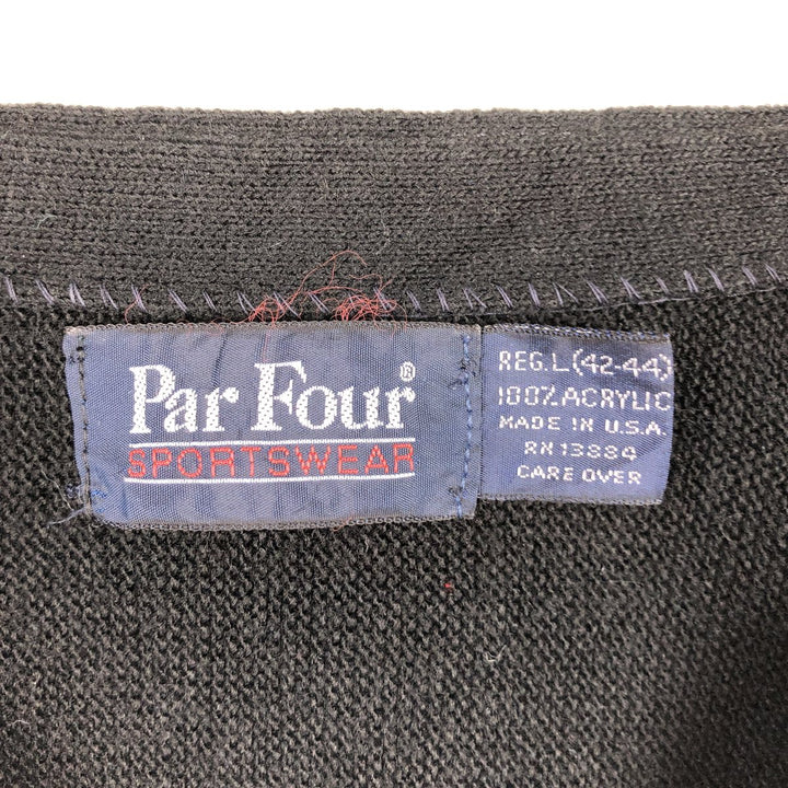 Vintage 80s-90'S Par Four acrylic knit cardigan, made in the USA, size L, men's acrylic black type Vintage Second Hand