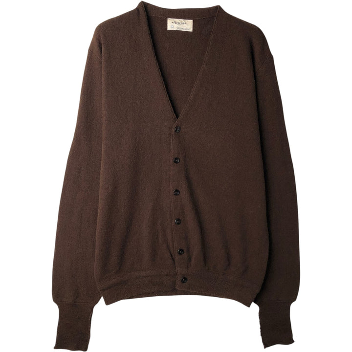 ~1970'S Arrow Tournament Acrylic Knit Cardigan, Men's Size L (approx.), Vintage Oron Acrylic brown type Vintage Second Hand