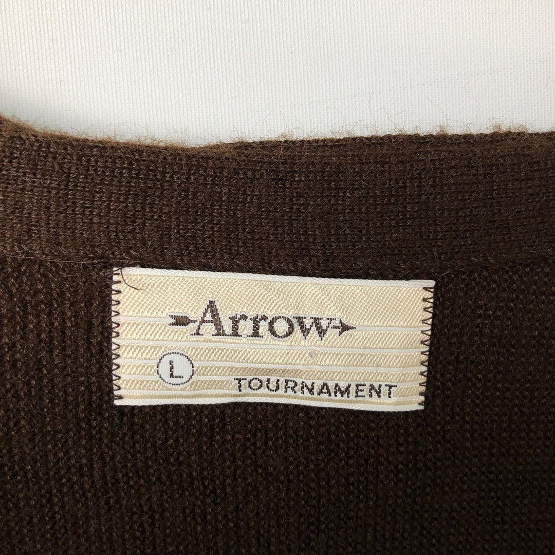 ~1970'S Arrow Tournament Acrylic Knit Cardigan, Men's Size L (approx.), Vintage Oron Acrylic brown type Vintage Second Hand