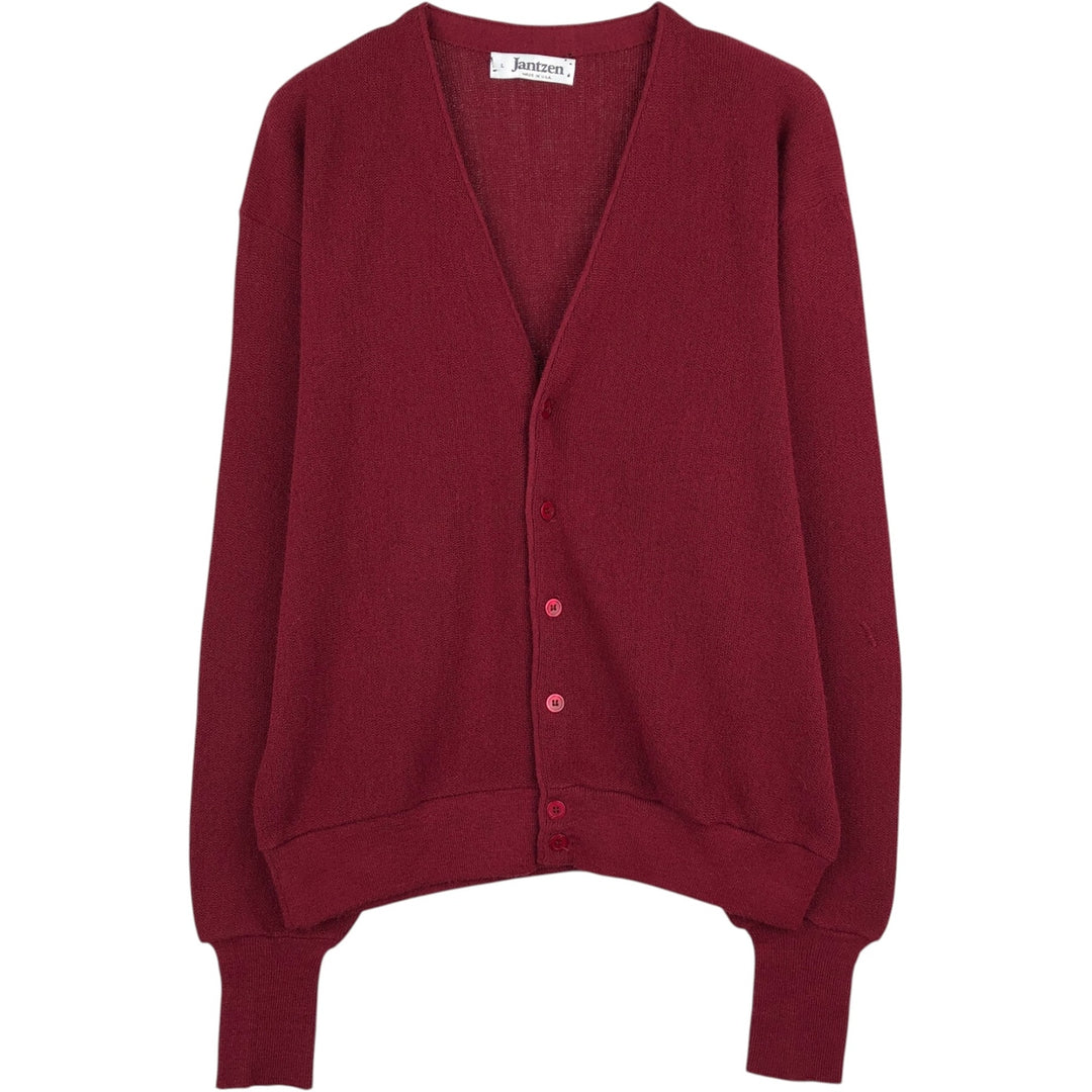 ~90'S Jantzen knit cardigan, made in USA, men's size L equivalent, vintage. unclear wine-red Vintage Second Hand