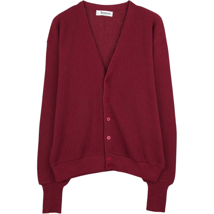 ~90'S Jantzen knit cardigan, made in USA, men's size L equivalent, vintage. unclear wine-red Vintage Second Hand