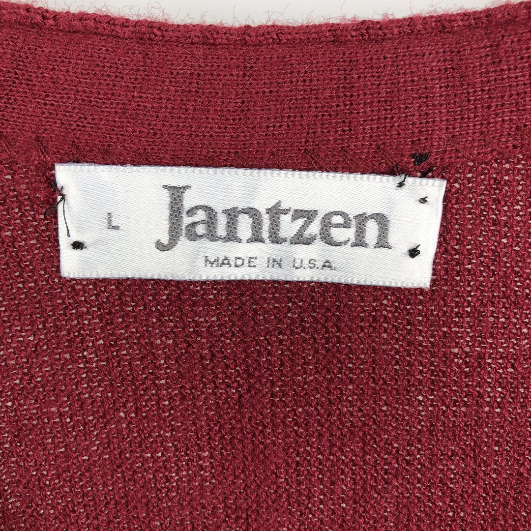 ~90'S Jantzen knit cardigan, made in USA, men's size L equivalent, vintage. unclear wine-red Vintage Second Hand