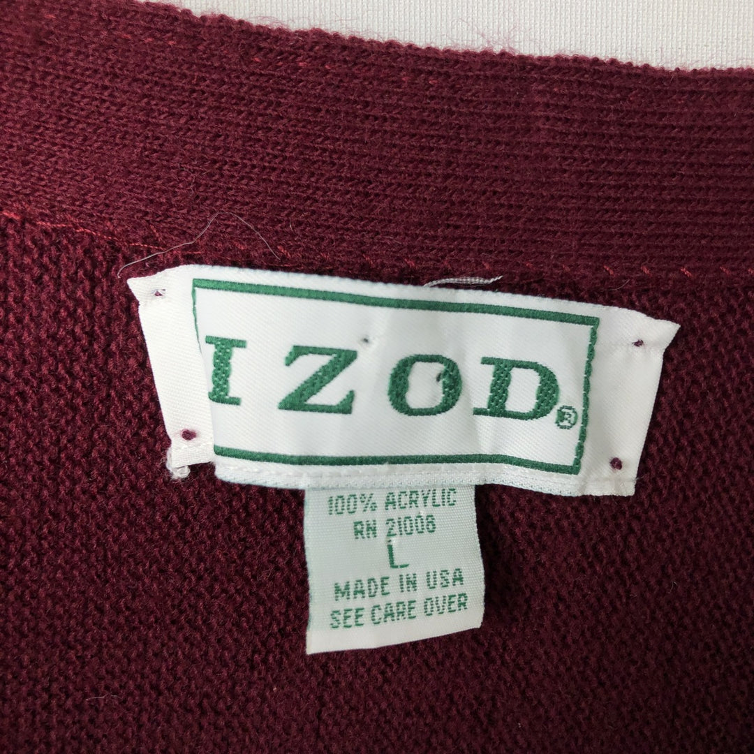 Vintage 90'S IZOD acrylic knit cardigan, made in the USA, size L, men's acrylic wine-red Vintage Second Hand
