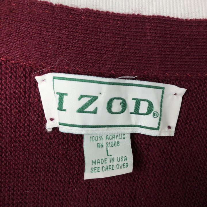 Vintage 90'S IZOD acrylic knit cardigan, made in the USA, size L, men's acrylic wine-red Vintage Second Hand