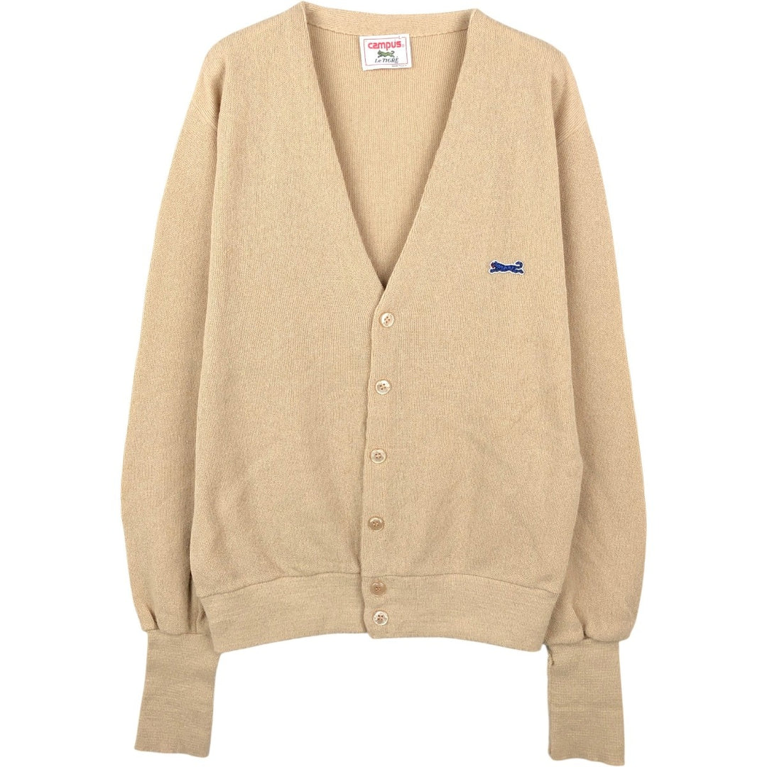 80'S Campus Le TIGR'E Acrylic Knit Cardigan, Made in USA, Men's Size L (approx.), Vintage acrylic Beige type Vintage Second Hand