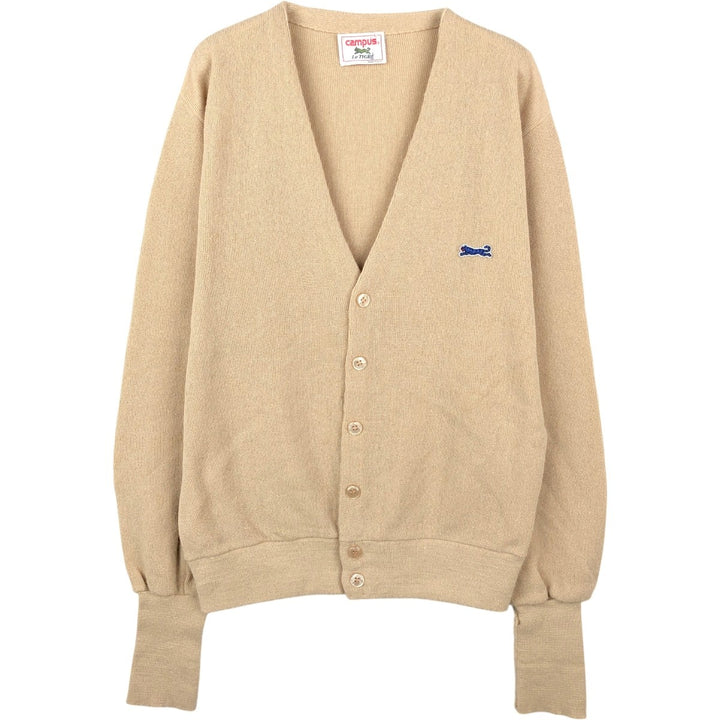80'S Campus Le TIGR'E Acrylic Knit Cardigan, Made in USA, Men's Size L (approx.), Vintage acrylic Beige type Vintage Second Hand
