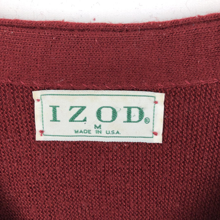 Vintage 90'S IZOD acrylic knit cardigan, made in the USA, size M, men's acrylic Red type red-purple Vintage Second Hand