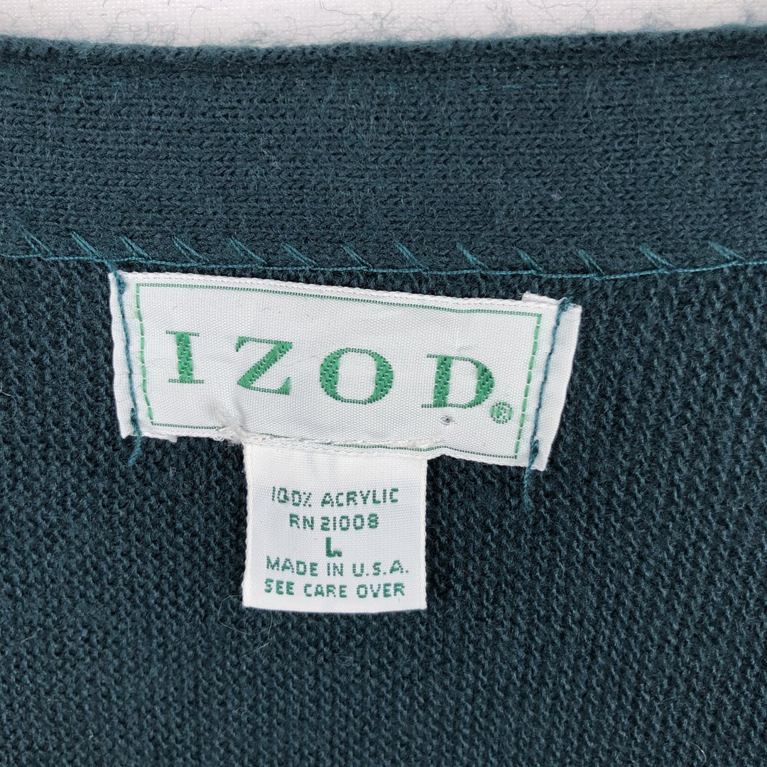 Vintage 90'S IZOD acrylic knit cardigan, made in the USA, size L, men's acrylic Green type dark green Vintage Second Hand