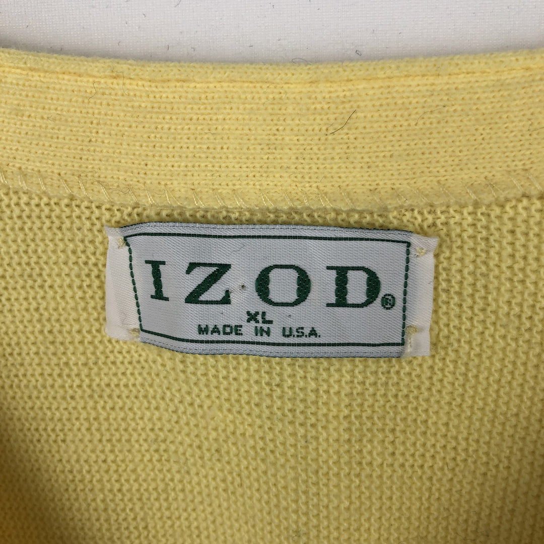 90'S IZOD acrylic knit cardigan, made in the USA, men's size XL, vintage acrylic yellow type Vintage Second Hand