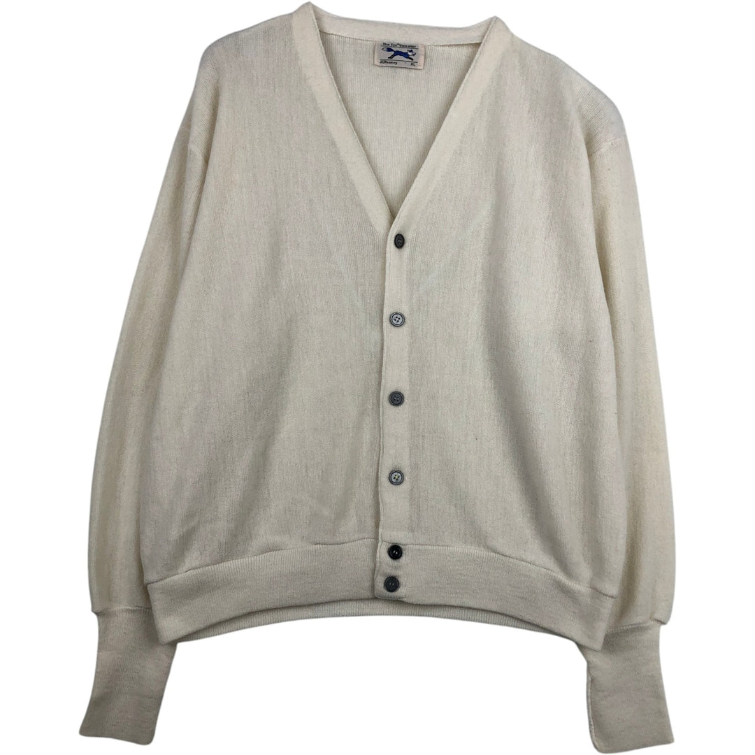 ~1980'S JCPenney The Fox Sweater Acrylic Knit Cardigan, Made in USA, Men's XL equivalent, Vintage Oron Acrylic white type Vintage Second Hand