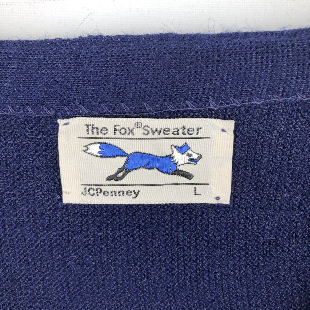 The Fox Sweater JCPenney Knit Cardigan, Men's Size L (approx.) unclear navy blue type Vintage Second Hand